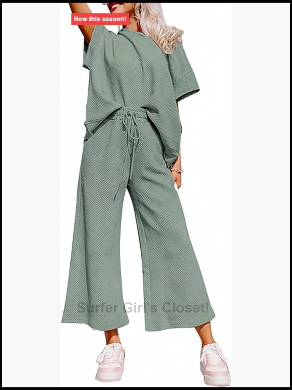 Two Piece Lounge Set - Short Sleeve Pullover & Elastic Waist Pants